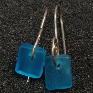 Sterling Silver Blue Glass Dangle Earrings Artisan Spiral 2g Lightweight Boho